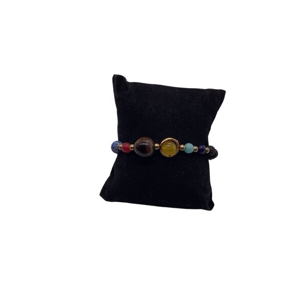 Natural Stone Bead Healing Chakra Bracelet With Black Lava Beads & Gemstone Acce - Picture 5 of 10